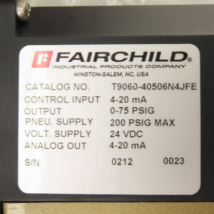 Fairchild T9060-40506N4JFE Digital Electronic Pressure Controller 24VDC 0-75PSIG