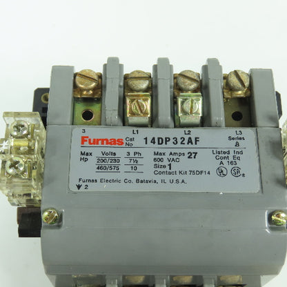 Furnas 14DP32AF Size 1 Motor Starter Contactor 600V 27A 120V Coil W/ Overload