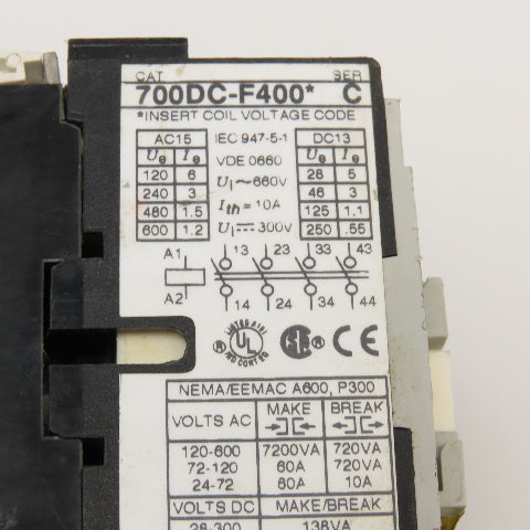 Allen Bradley 700DC-F400 Contactor Relay 660VAC 300VDC Max 24VDC Coil Lot Of 2