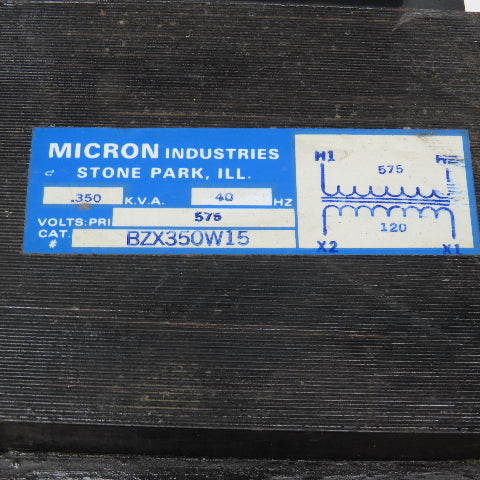 Micron BZX350W15 575V Pri .350kVa 120V Sec. Control Transformer