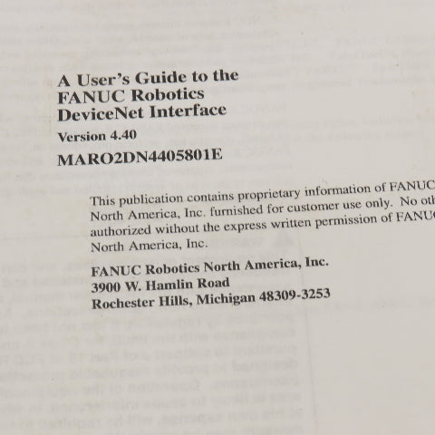 Fanuc MARO2DN4405801E Ver. 4.40 DeviceNet Interface Users Guide