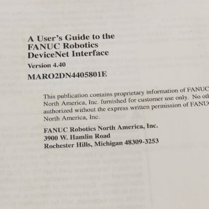 Fanuc MARO2DN4405801E Ver. 4.40 DeviceNet Interface Users Guide