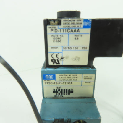 MAC 712C-12-PI-111CA 4-Way Solenoid Valve 110/120V Coil 20-150PSI 1/4" NPT