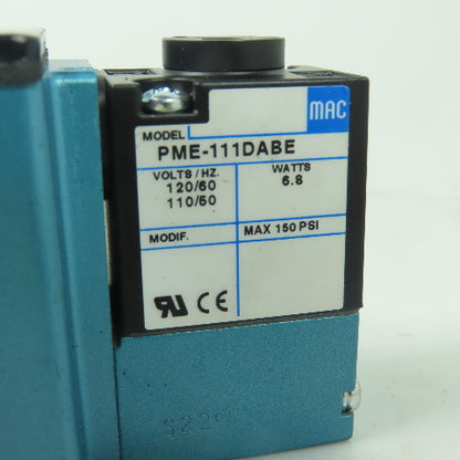 MAC 6231C-000-PM-111DA Solenoid Valve 150PSI 110/120V Coil