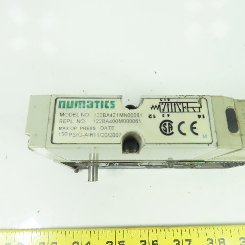 Numatics 122BA4Z1MN00061 Pneumatic Solenoid Valve 150PSI 24VDC Coil