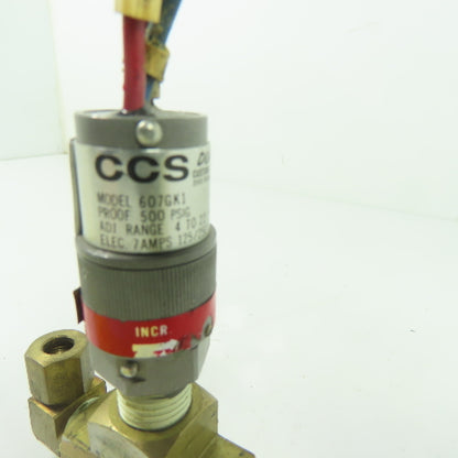 CCS 607GK1 Pressure Switch 500PSIG Proof 120/250VAC 28VDC 4-22PSIG Range