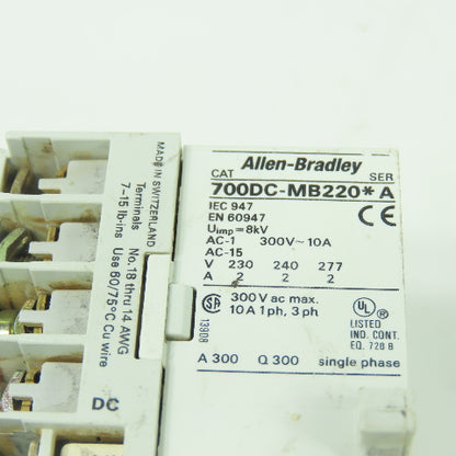Allen Bradley 700DC-MB220* Ser A Control Relay 10A 300VAC Lot of 2