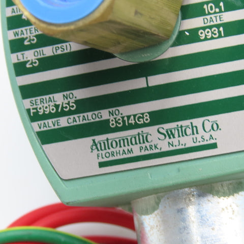 Asco 8314G8 Redhat 1/4" NPT Solenoid Valve WOG 110/120V Coil
