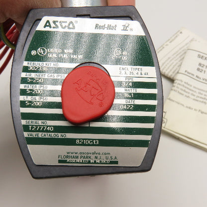 Asco 8210G13 Redhat 3/4" NPT Solenoid Valve 5-250PSI WOG 110/120V Coil