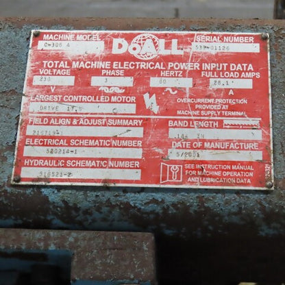 DoAll C-305A 12" x 12" Automatic Cold Cut Band Saw Chip Auger 208-230/460V 5Hp