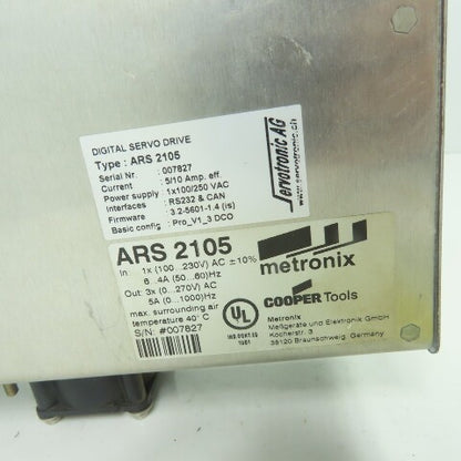 Cooper Metronix ARS 2105 Digital Servo Drive 100-230V Input 0-270V Output