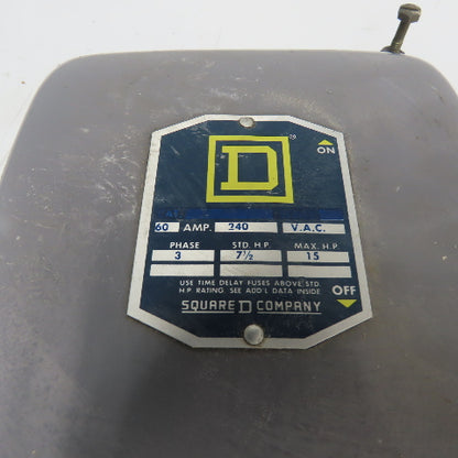Square D H 86352 60A Single Throw Fusible Safety Disconnect Switch 240VAC 3Ph