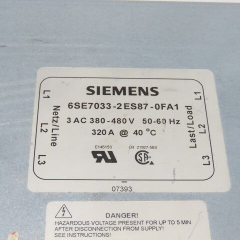 Siemens 6SE7033-2ES87-0FA1 Line Filter 3 AC 380-480V 50/60Hz 320A @ 40-¦C