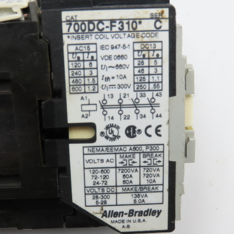 Allen Bradley 700DC-F310Z1 660V AC 250DC Max Relay 115VDC Coil