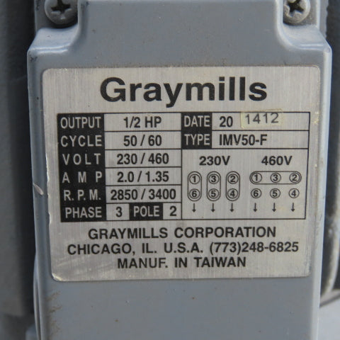 Graymills IMV50-F 1/2HP Vertical Immersion Coolant Pump 230/460V 9-1/2" Depth
