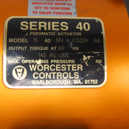 Worcester Model 15 40 1" Tube Weld Stainless Steel Ball Valve & Actuator 120PSI