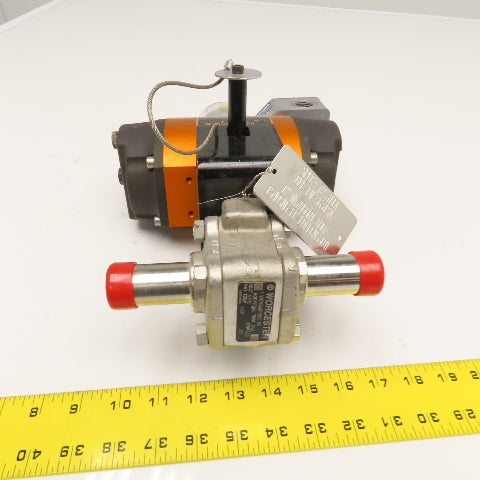 Worcester Model 15 40 1" Tube Weld Stainless Steel Ball Valve & Actuator 120PSI