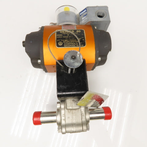 Worcester Model 15 40 1" Tube Weld Stainless Steel Ball Valve & Actuator 120PSI
