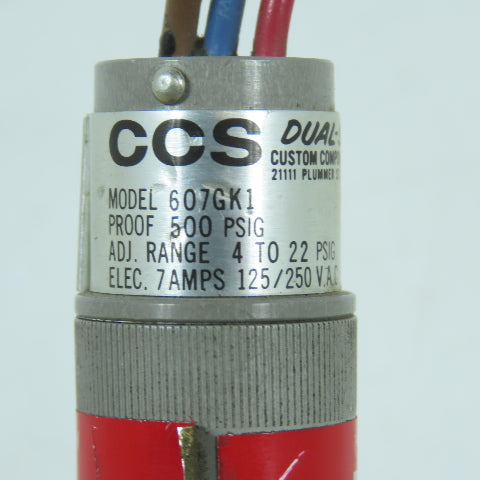 CCS 607GK1 Dual-Snap Pressure Switch 500PSIG 125VAC
