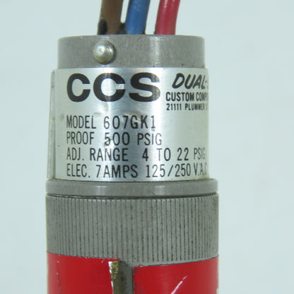 CCS 607GK1 Dual-Snap Pressure Switch 500PSIG 125VAC