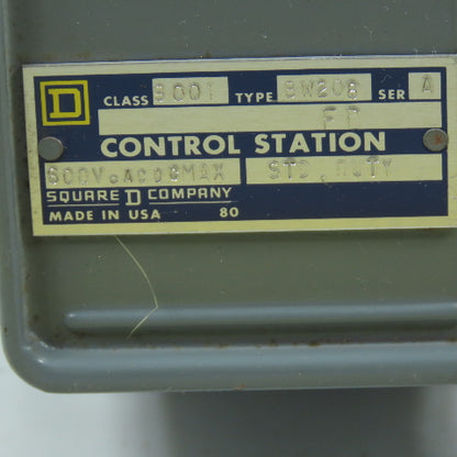 Square D BW208 FD 3-Position Spring Return Control Station Up/Down 600V