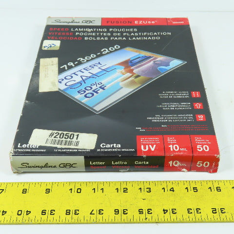 Swingline 3200599 Fusion EZUse 11.5 x 9 Speed Laminating Pouches 10 Mil Lot/50