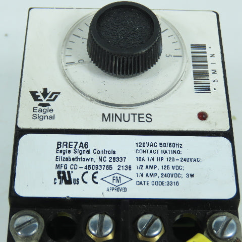 Eagle Signal 04640506P BRE7A6 Electronic Reset Timer 0-5 Minutes 120V