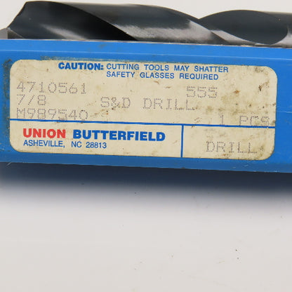 Union Butterfield 4710561 7/8" HSS Twist Drill 1/2" Shank 6" OAL