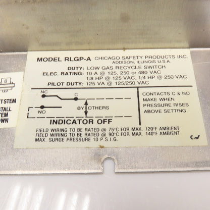 Chicago Safety Products RLGP-A Low Pressure Gas Recycle Switch 6-24" 1/4" NPT