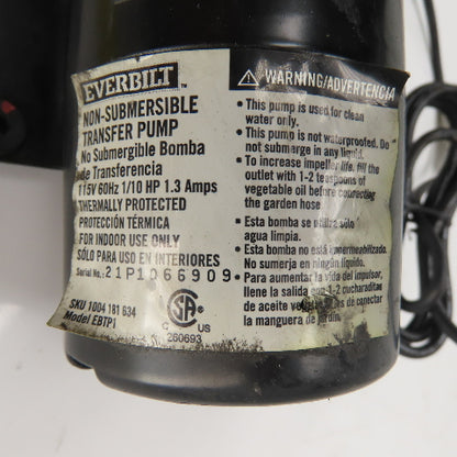 Everbilt EBTP1 Non-Submersible Transfer Pump 115VAC 1PH Tested
