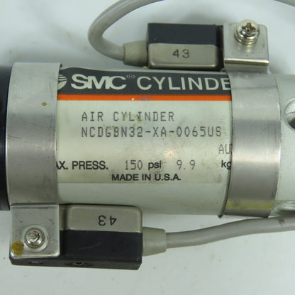 SMC NCDGBN32-XA-0065US Air Cylinder 32mm Bore 34mm Stroke W/ Sensors 150PSI