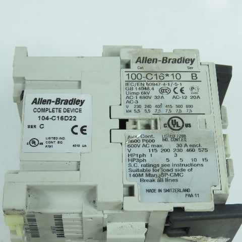 Allen Bradley 104-C16D22 Reversing Contactor 100-C16*10 W/ 193-EECB 1.0-5.0A