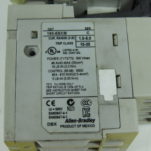 Allen Bradley 104-C16D22 Reversing Contactor 100-C16*10 W/ 193-EECB 1.0-5.0A