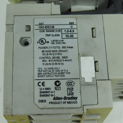 Allen Bradley 104-C16D22 Reversing Contactor 100-C16*10 W/ 193-EECB 1.0-5.0A