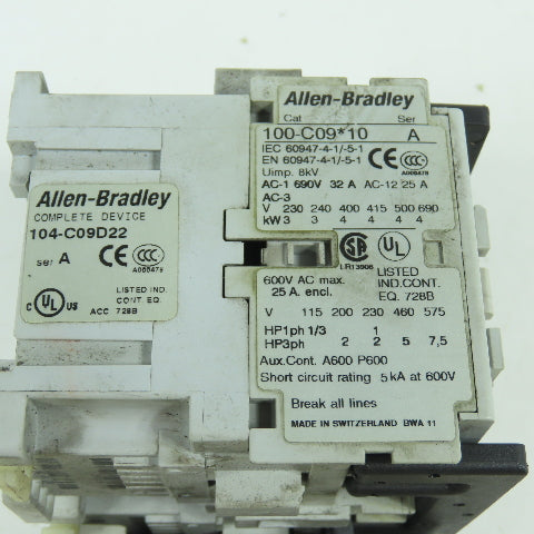 Allen Bradley 104-C09D22 Reversing Contactor 100-C09*10 W/ 193-EECB 1.0-5.0A