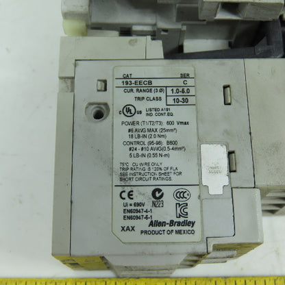 Allen Bradley 104-C09D22 Reversing Contactor 100-C09*10 W/ 193-EECB 1.0-5.0A