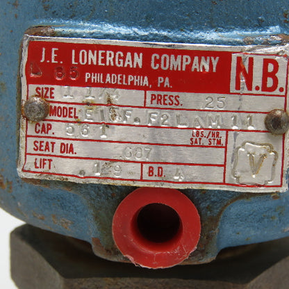 Lonergan 1-1/4" NPT Press Relief Valve 561Lbs/Hr.