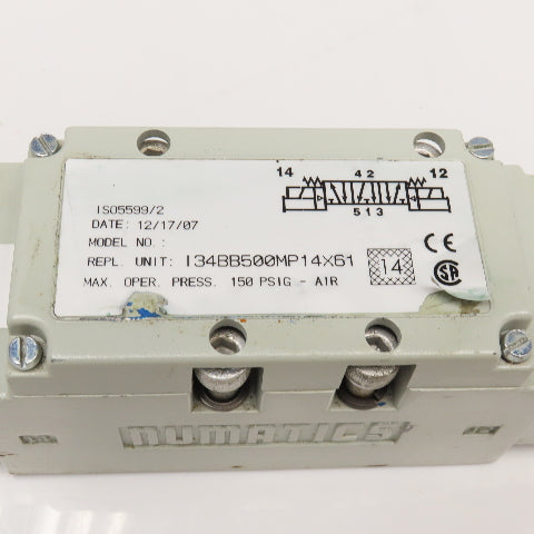 Numatics 134BB500MP14X61 5/3 Position Pneumatic Solenoid Valve 24VDC Coil