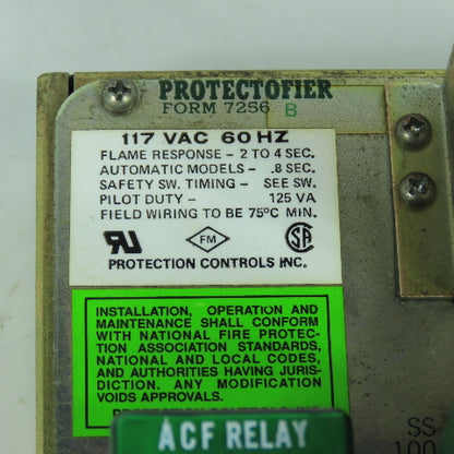 Protection Controls 7256-B Protectofier Combustion Safeguard Control 117VAC