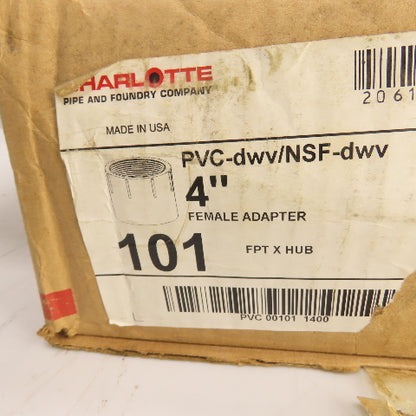 Charlotte 101 PVC 4" FPT x 4" Hub Female Adapter PVC-dwv/NSF-dwv Lot Of 7