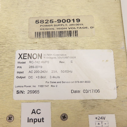Xenon 289-0019 RC-742 HVPS 3.8kVHigh Voltage DC Power Supply 200-240V In