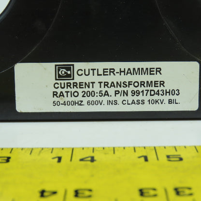 Cutler Hammer 9917D43H03 200:5A Current Transformer 50-400HZ 600V INS.