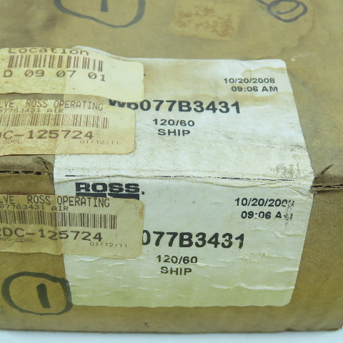 Ross W6077B3431 120V Pneumatic Solenoid Control Valve NEW Sealed