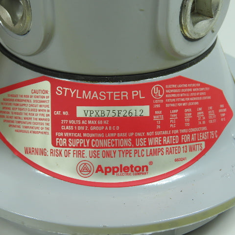 Appleton VPXB75F2612 Stylmaster PL Hazardous Loc Light Fixture 26W 120/277V