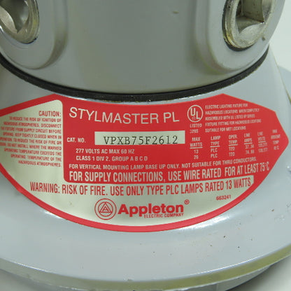 Appleton VPXB75F2612 Stylmaster PL Hazardous Loc Light Fixture 26W 120/277V