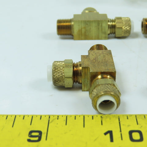 Burns 271-P04X02 Poly-Type Brass Male Run Tee 1/4" Tubing x 1/8" Pipe Lot/10