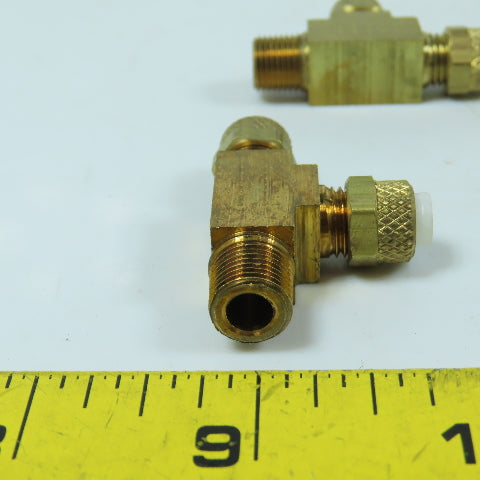 Burns 271-P04X02 Poly-Type Brass Male Run Tee 1/4" Tubing x 1/8" Pipe Lot/10