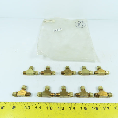 Burns 271-P04X02 Poly-Type Brass Male Run Tee 1/4" Tubing x 1/8" Pipe Lot/10
