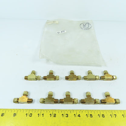 Burns 271-P04X02 Poly-Type Brass Male Run Tee 1/4" Tubing x 1/8" Pipe Lot/10