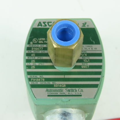 Asco 8314G8 Red Hat II Air Gas Water Oil Solenoid Valve 1/4" NPY 45 PSI 120V